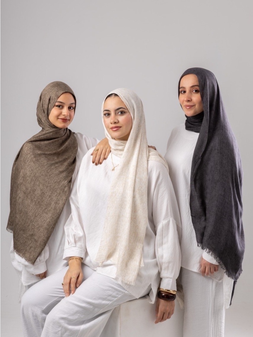 Elegant Neutral Hijab Scarf - Cream, Taupe, Charcoal